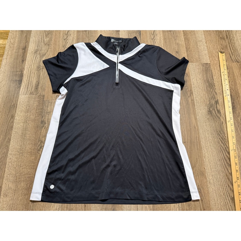 EP New York Golf Top Women XL Black White Quarter Zip Short Sleeve Excellent
